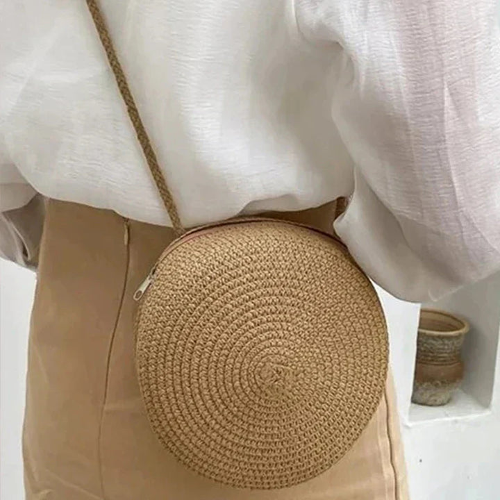 Stylish Round Handwoven Crossbody Bag with Zip by Angel