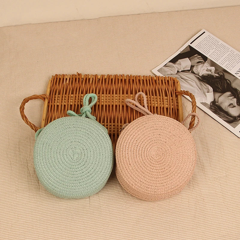 Stylish Round Handwoven Crossbody Bag with Zip by Angel