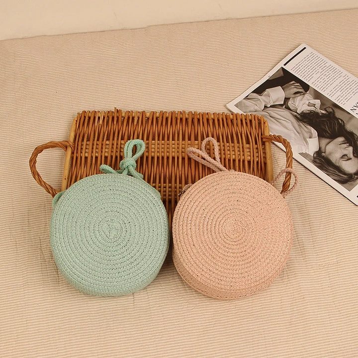 Stylish Round Handwoven Crossbody Bag with Zip by Angel
