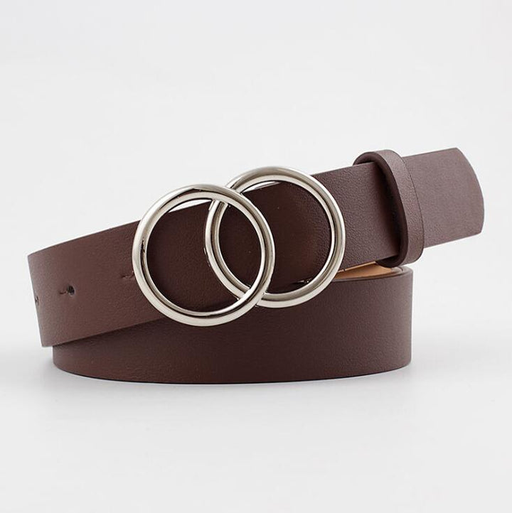 Chic Aria Women's Leather Belt with Fashionable O-Ring Buckle