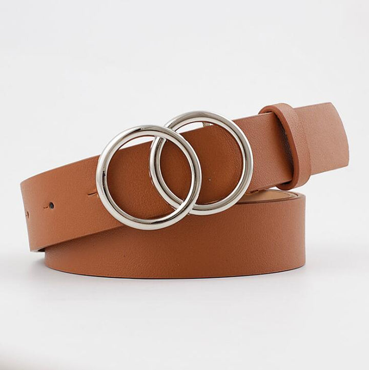 Chic Aria Women's Leather Belt with Fashionable O-Ring Buckle
