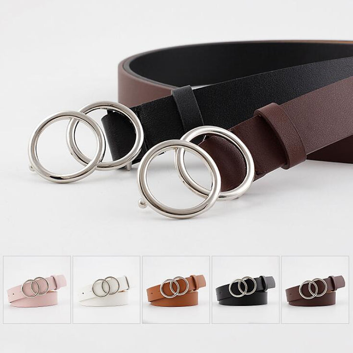 Chic Aria Women's Leather Belt with Fashionable O-Ring Buckle