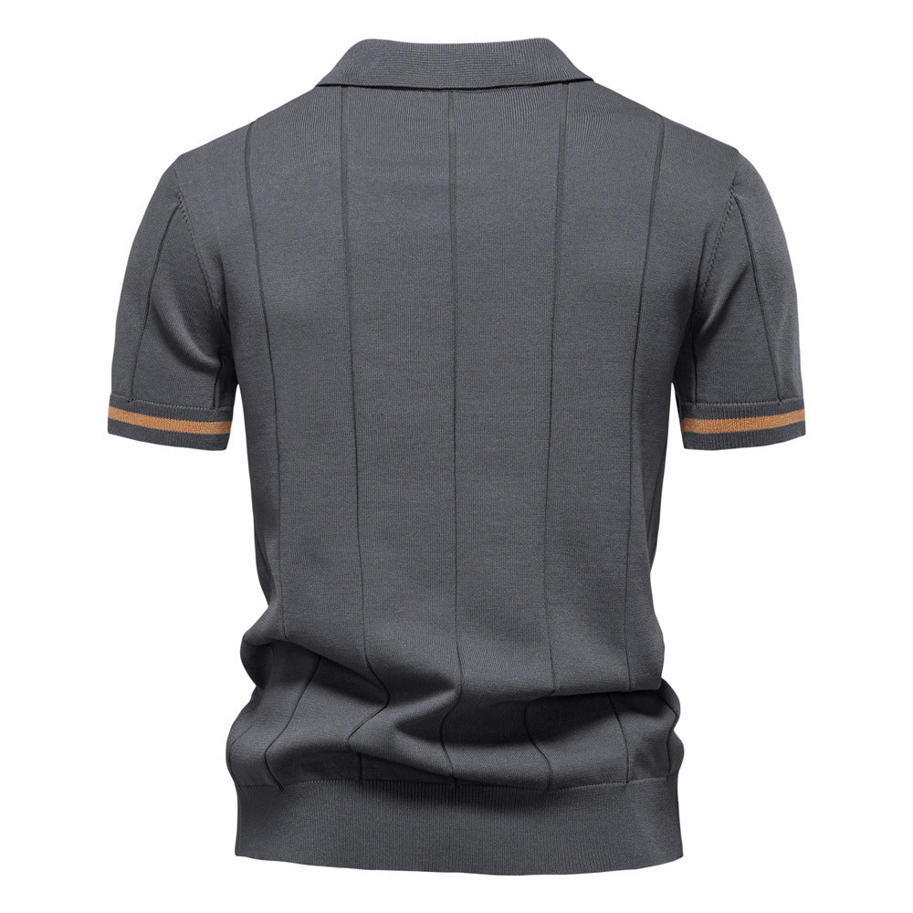 Men's Short-Sleeve Quarter-Zip Ribbed Polo Shirt