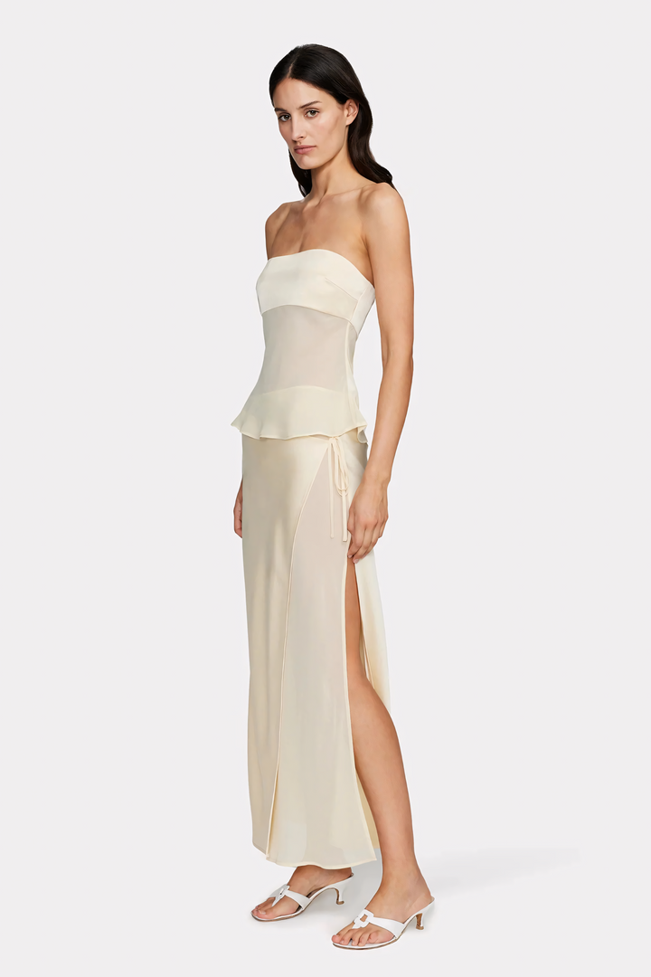 MGTM - Sheer Draped Strapless Dress