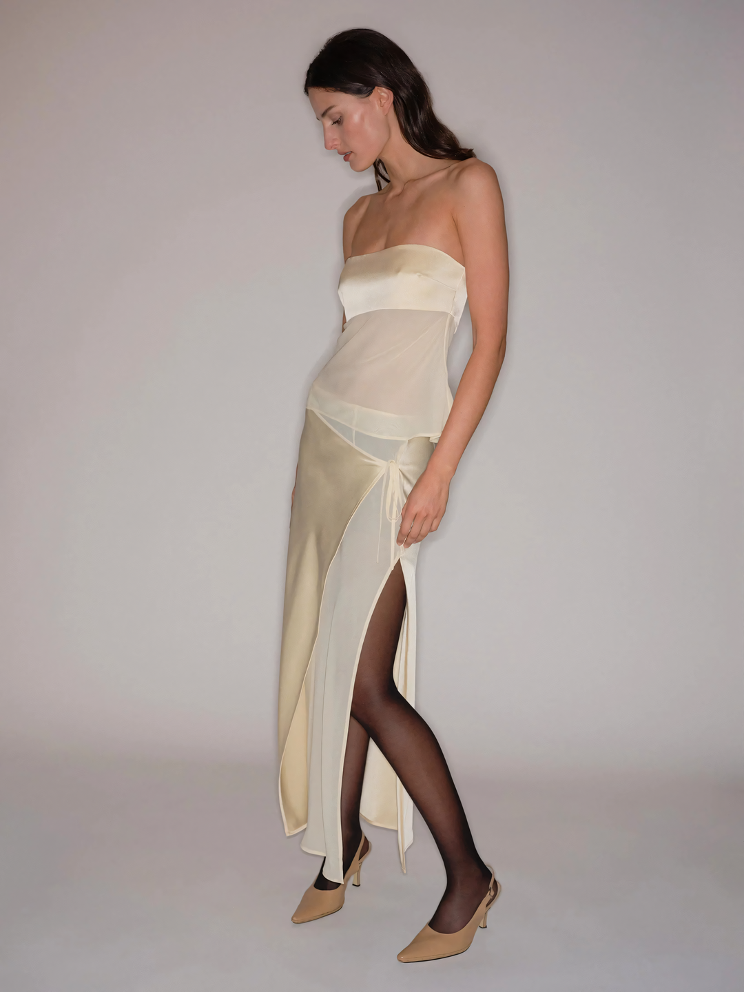 MGTM - Sheer Draped Strapless Dress