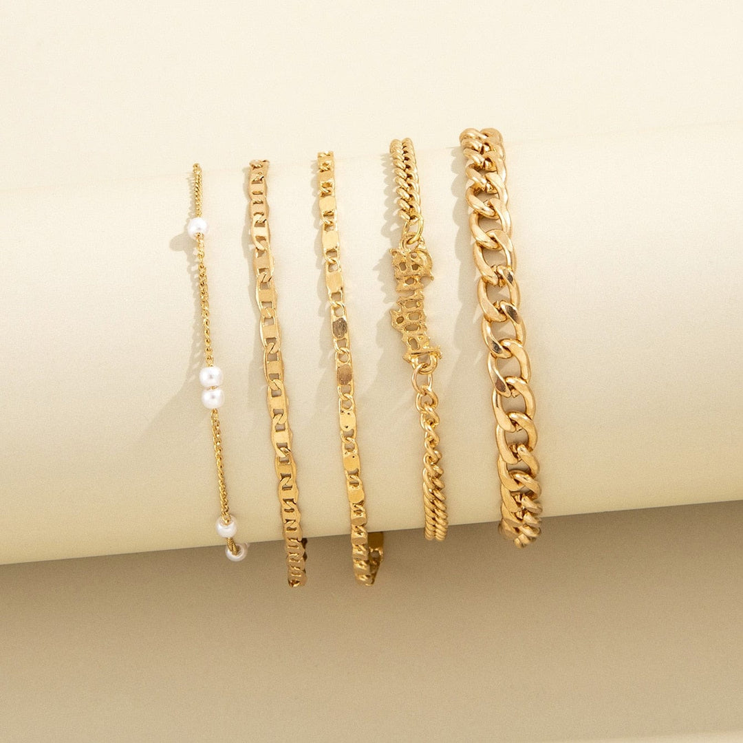Gold Bracelets Set With Small Pearls