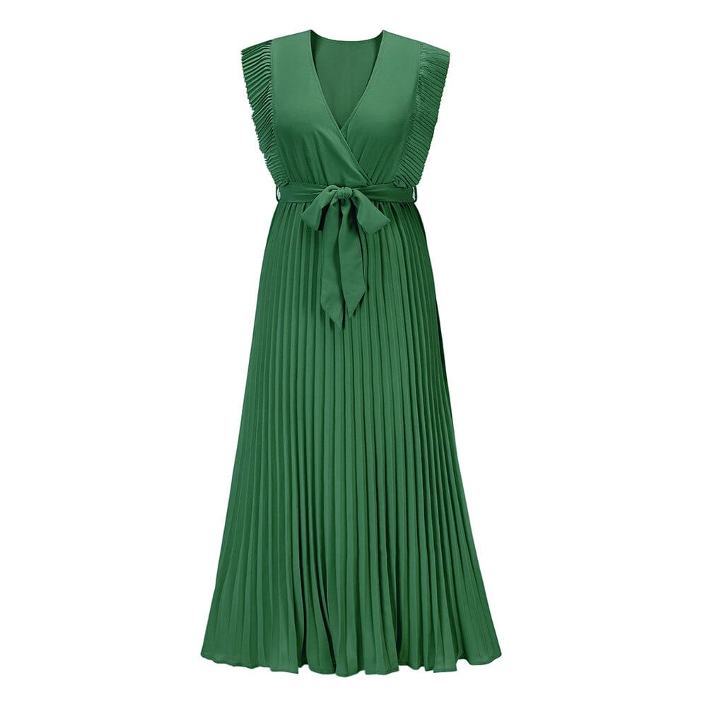 Green Bohemian Festive Wedding Guest Dress with V-Neck