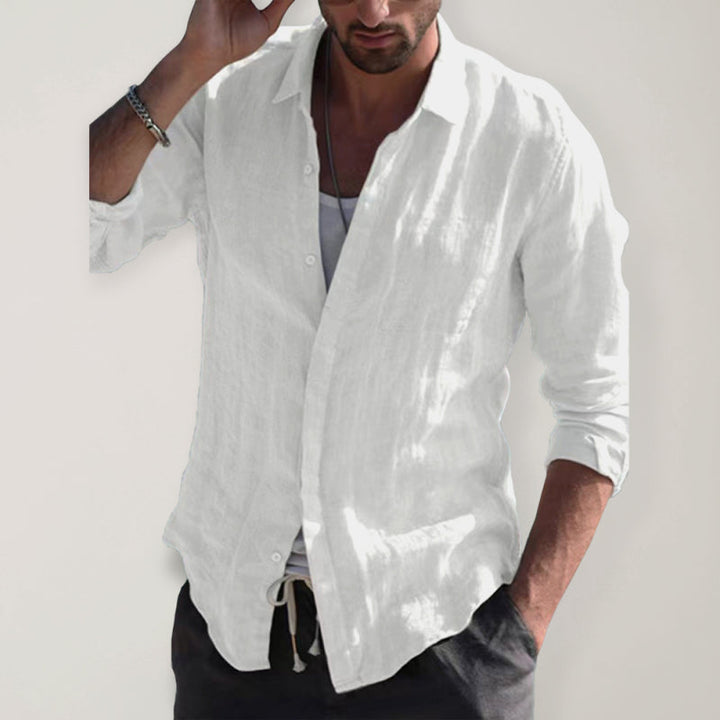 Casual Long Sleeved Cotton Linen Solid Color Shirt