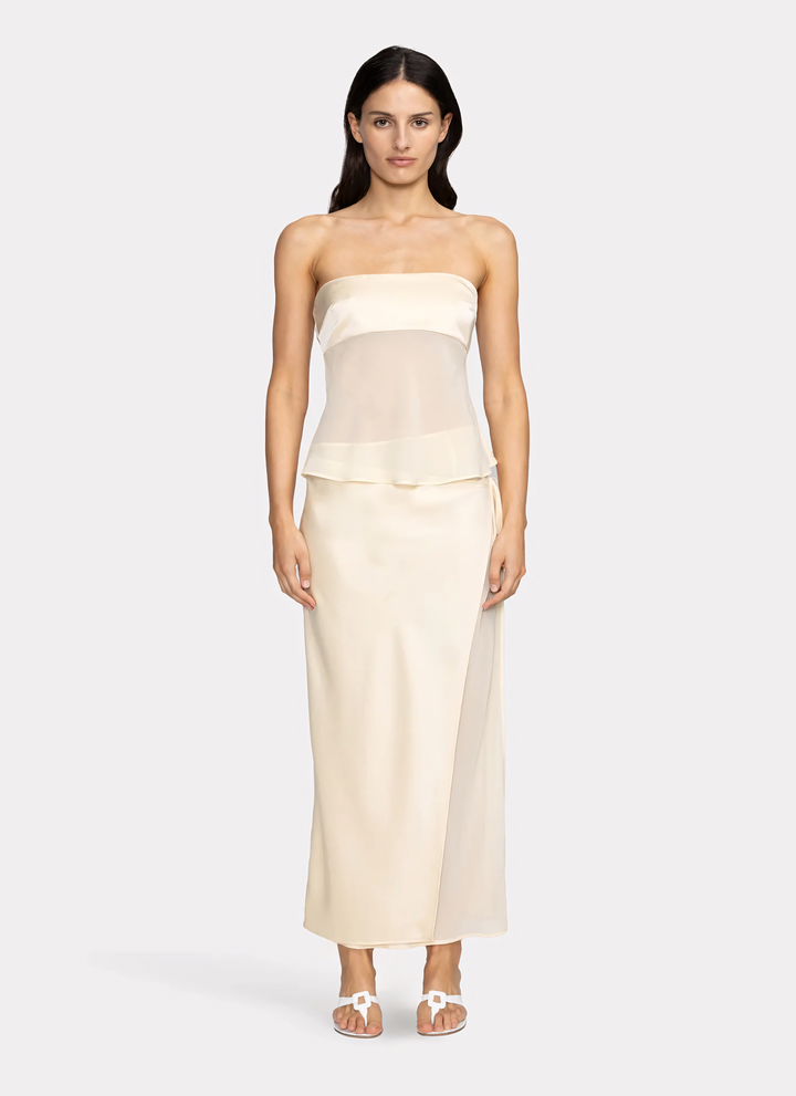 MGTM - Sheer Draped Strapless Dress