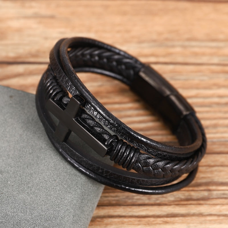 Nolan - Elegant Black Cross Bracelet for the Modern Man
