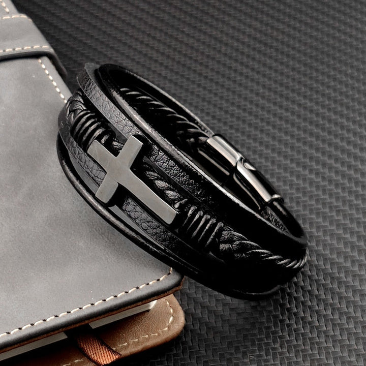 Nolan - Elegant Black Cross Bracelet for the Modern Man